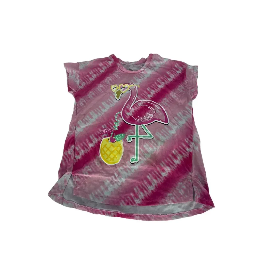 Wonder Nation Pink Tie Dye Flamingo Graphic Girls Outfit Youth Size Large 10-12